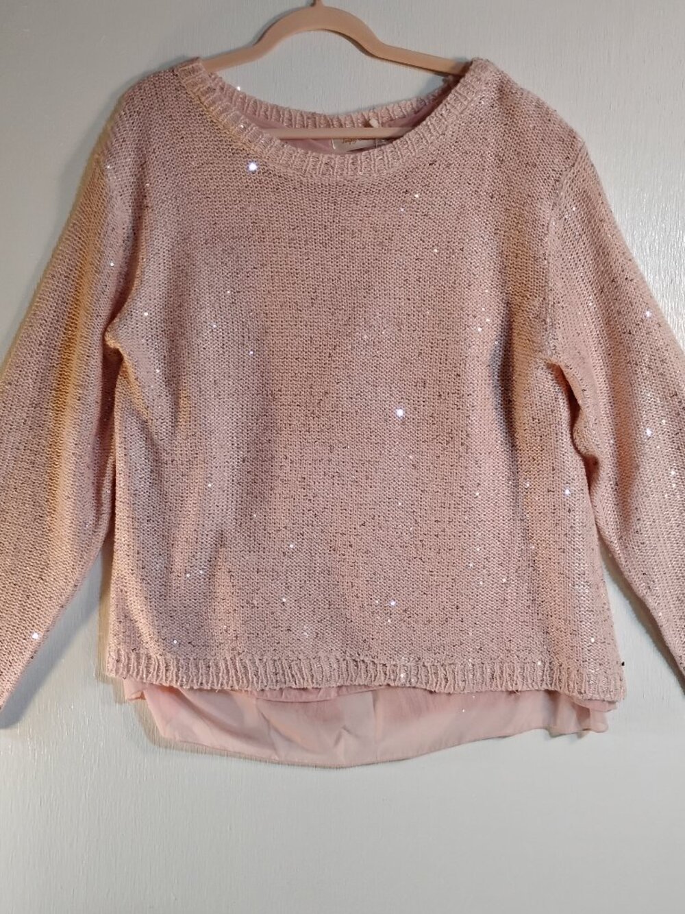 Pink Sequin Sweater Blouse by Simply Couture, Size 2XL